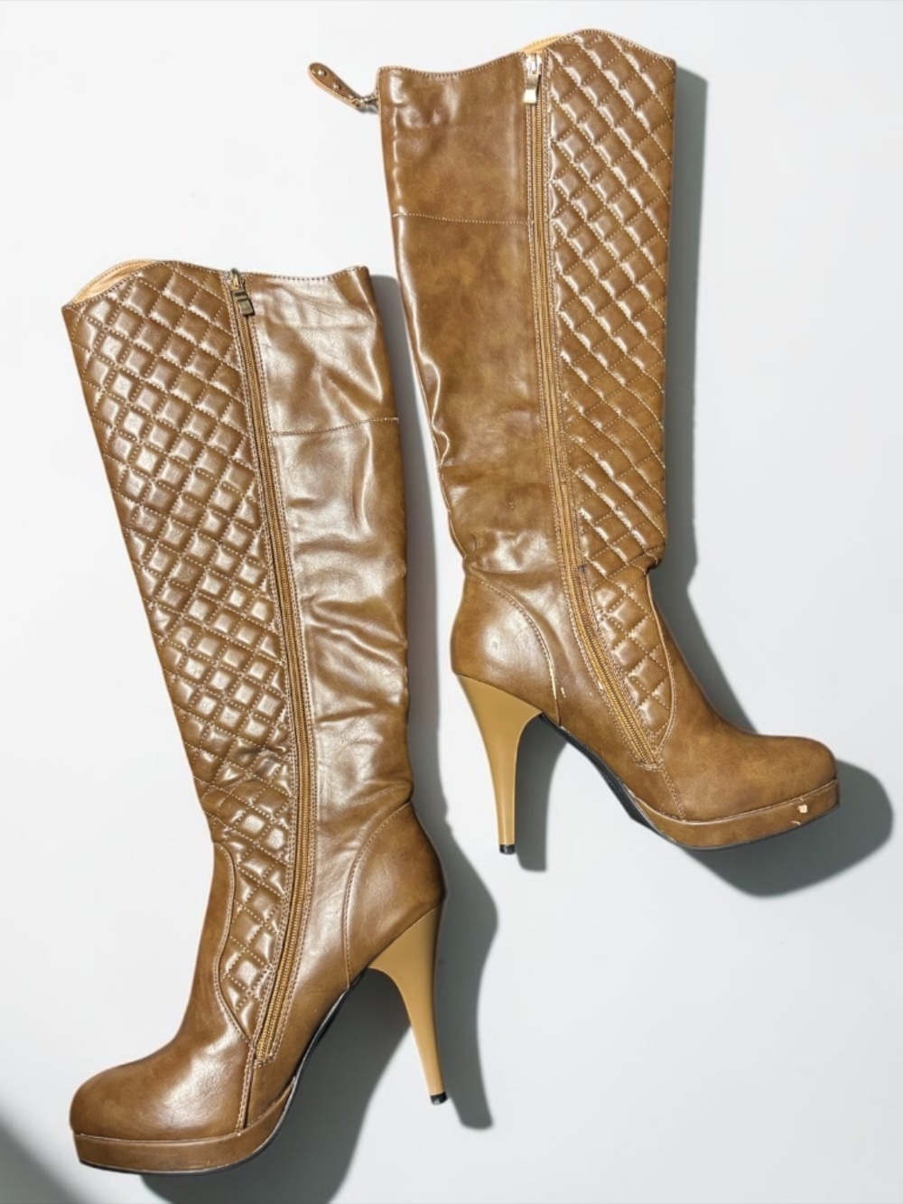 Reneeze Brown Quilted Over The Knee Heeled Boots Size 9